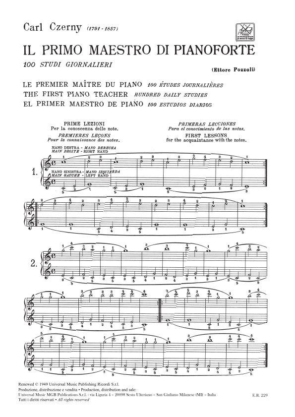 Il Primo Maestro Di Pianoforte - 100 Studi Giornalieri Op. 599 - Per Pianoforte - pro klavír